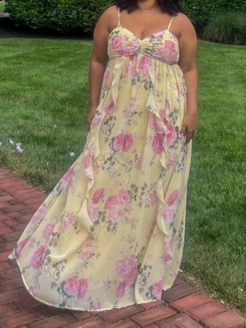 Petal & Pup Floral Yellow Maxi Dress with Pink Roses